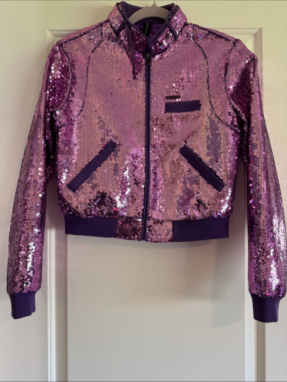 Married to the Mob Purple Sequin Bomber Jacket